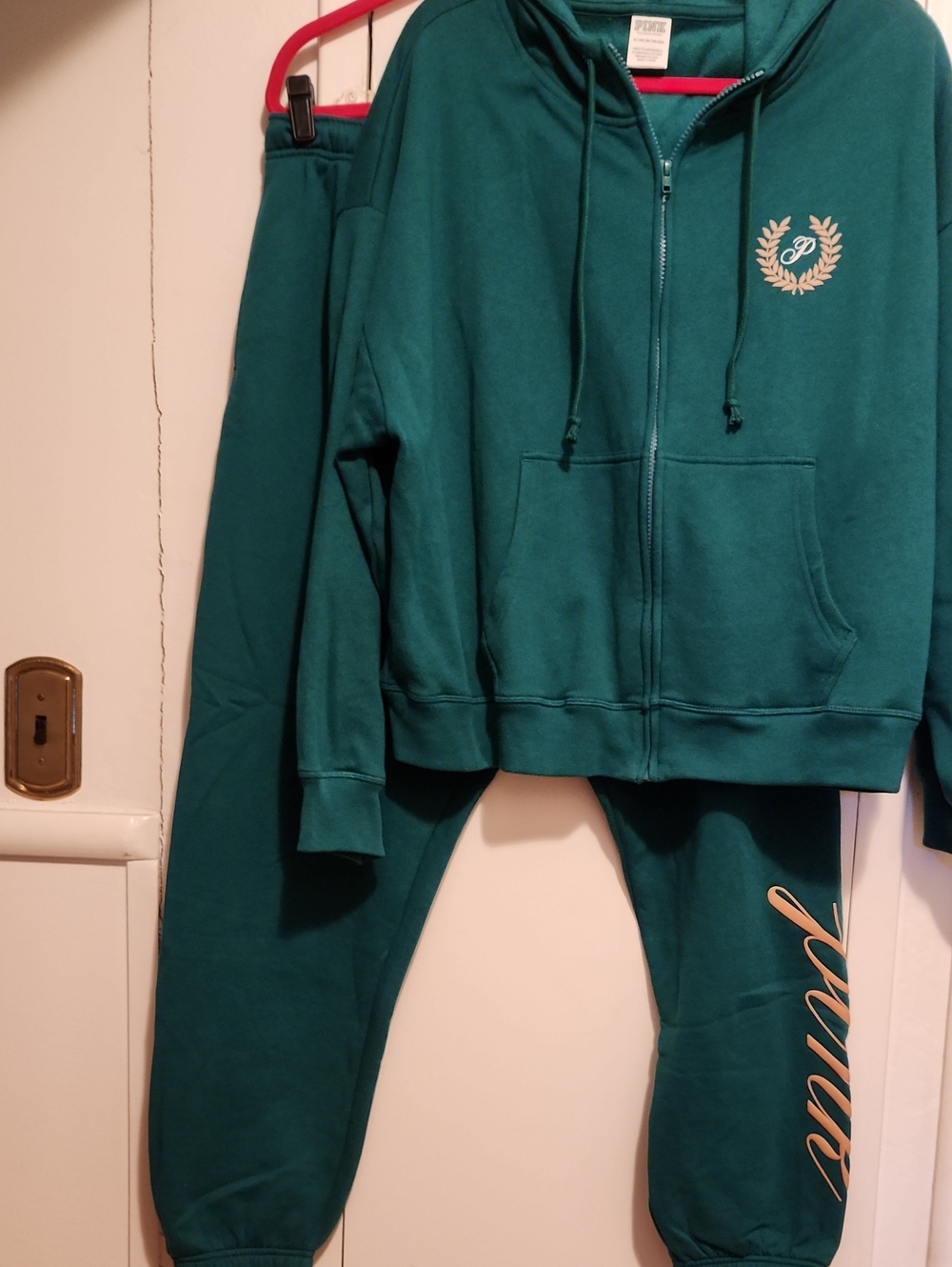 🔥VS PINK Teal Green Zip Hoodie & Jogger Set